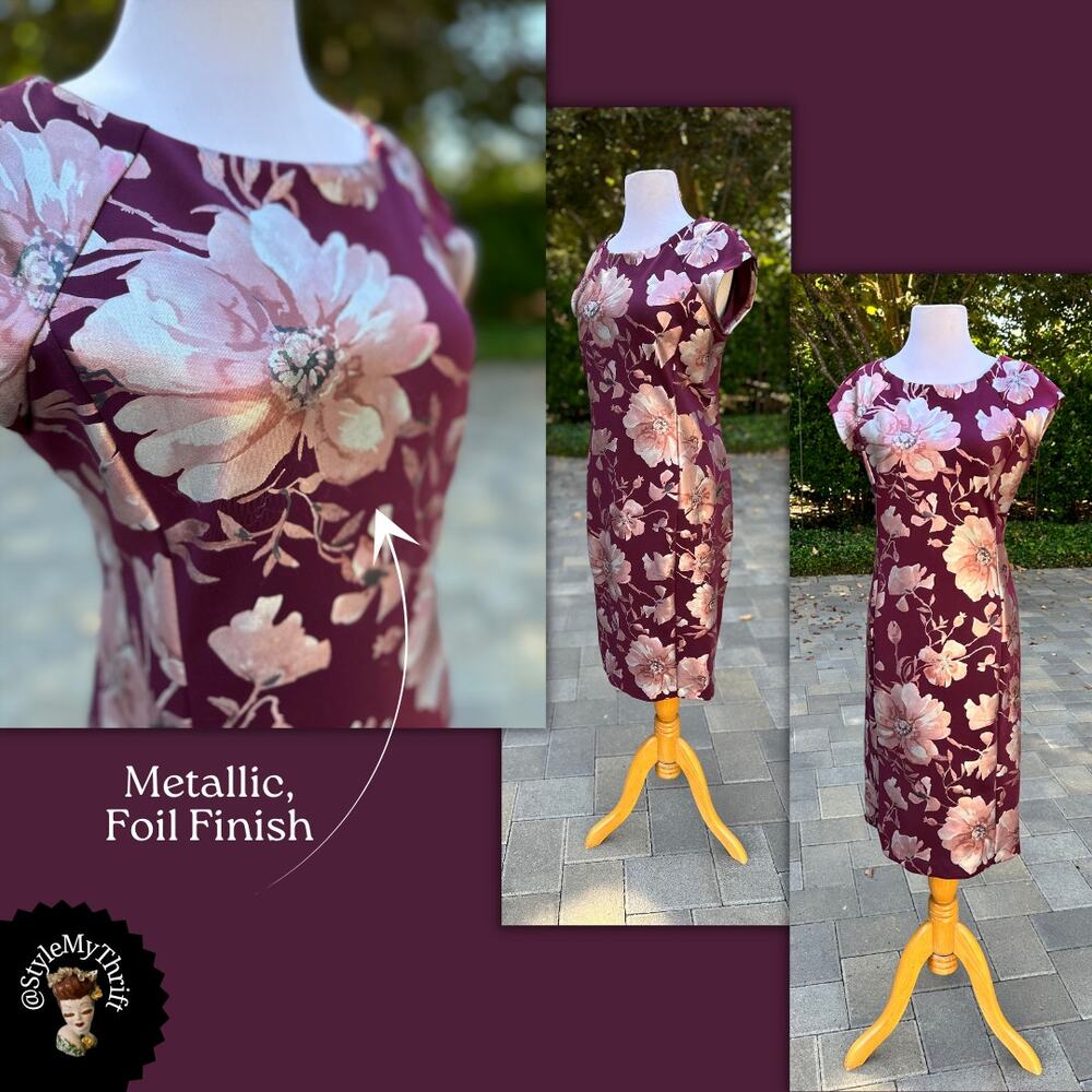 Plum Pink Foil Metallic Floral Fall Winter WeddingGuest Special Occasion Party
